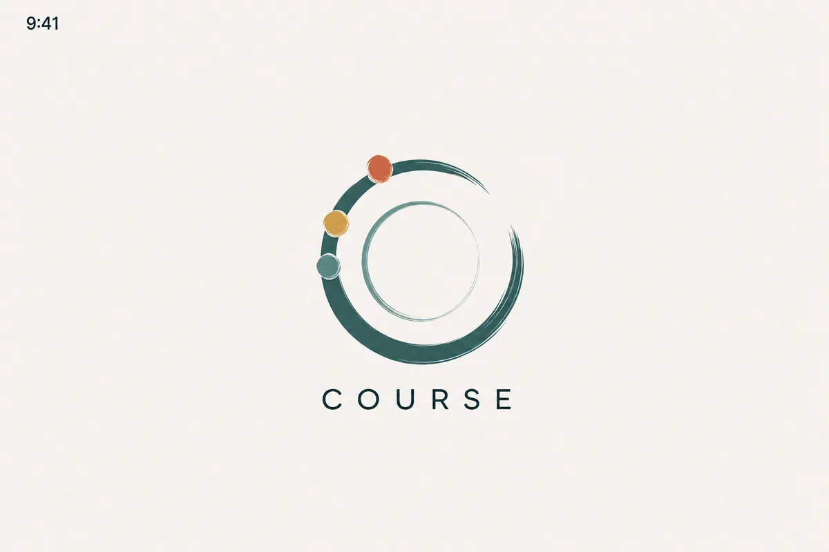 Course launch screen: the brush-stroked plate-ring mark and the word COURSE.